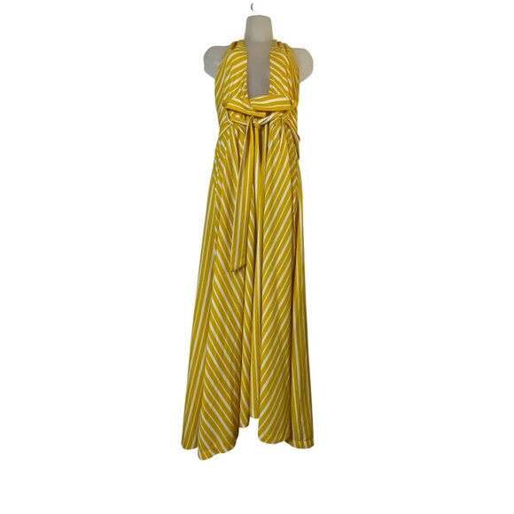 Fashion Nova XL Halter Neck Yellow White Striped Maxi Dress Retro Pinup Sexy Y2k - Picture 8 of 12